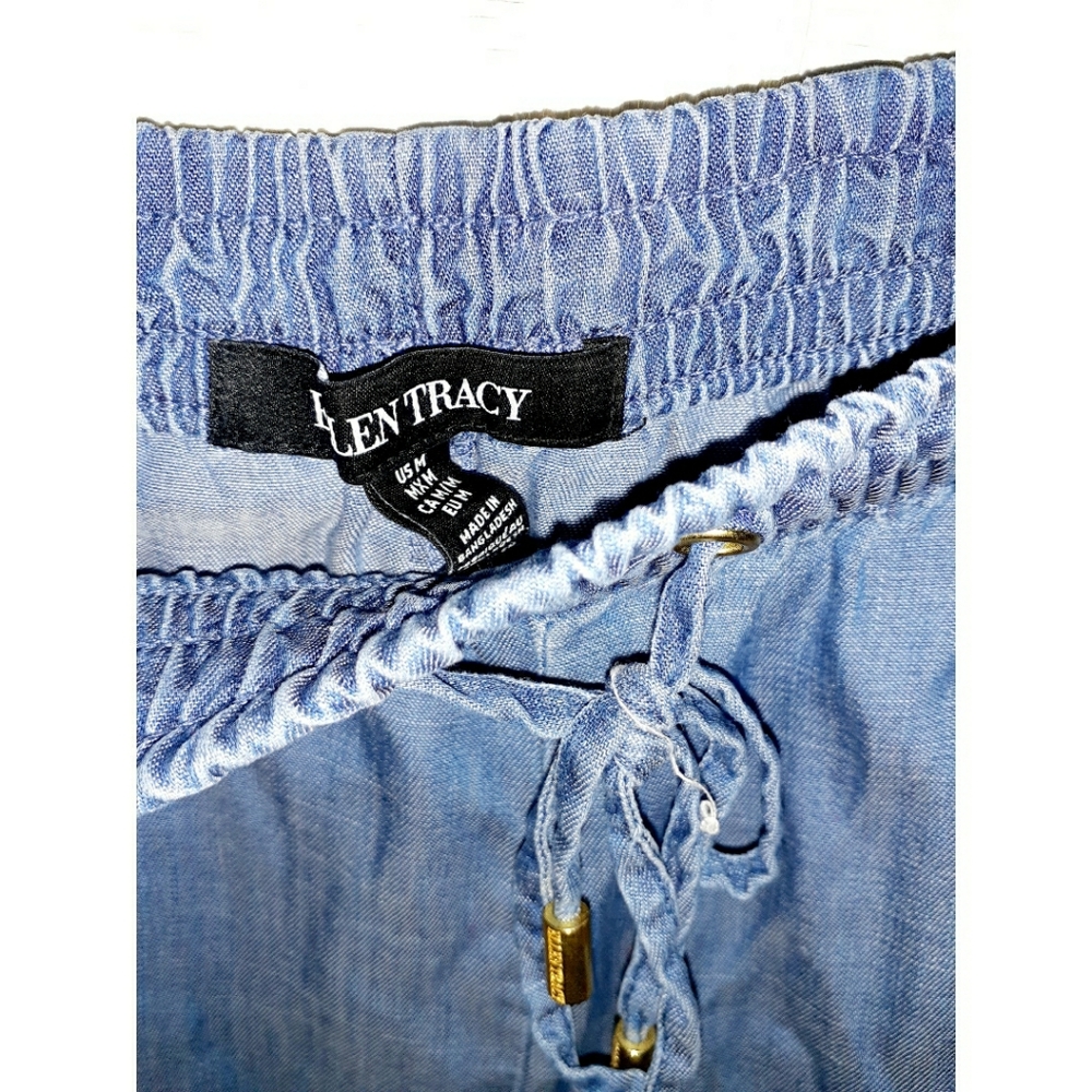 Ellen Tracy Drawstring Cuffed Ankle Chambray Pants - image 5